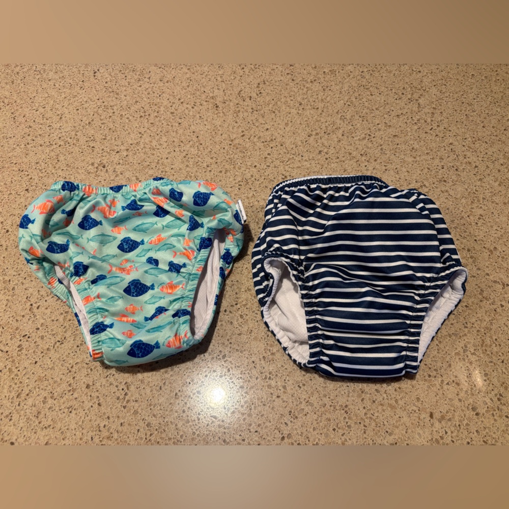 Kids Swim Diaper Set - Blue Stripes and Aqua Fish